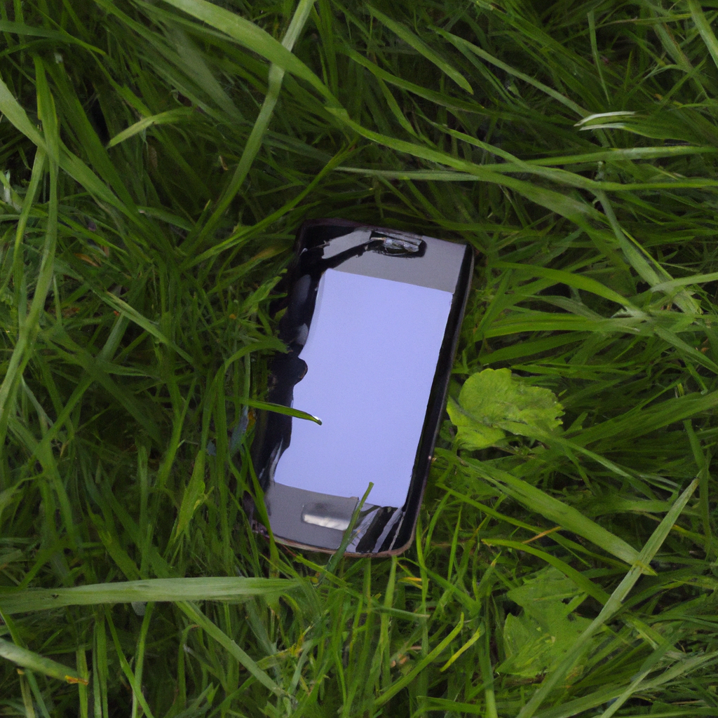 rozładowany telefon w trawie