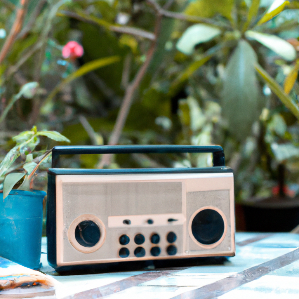 radio, ogród, muzyka, zielony, rośliny